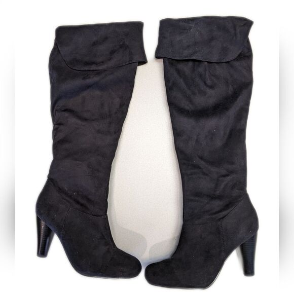 Venus pull-on black suede boots, side zip, over the knee option, 3" heel - Picture 2 of 5